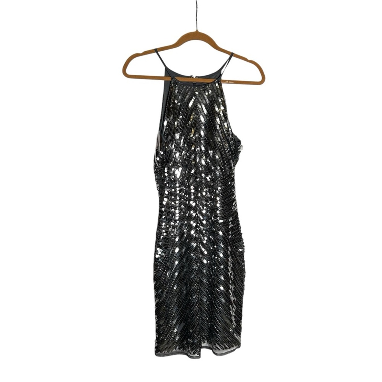 Lulus Silver Ace Of Spades Gunmetal Sequin Bodycon Mini Dress Size Small